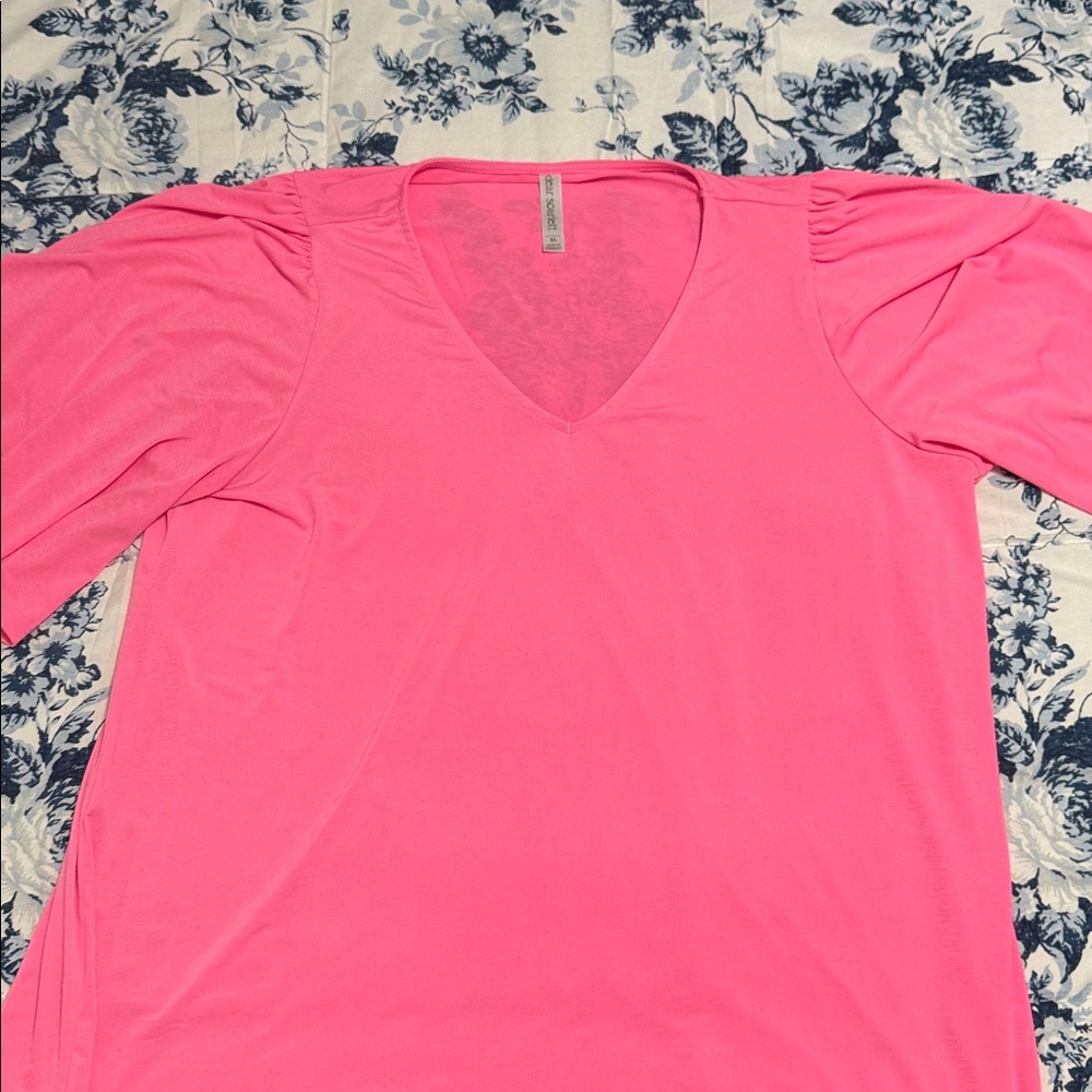 Dear Scarlett Neon Pink V-Neck Flutter Bell Sleeve Tunic Top Large